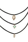 Black Leather Turquoise 3pcs Choker Set